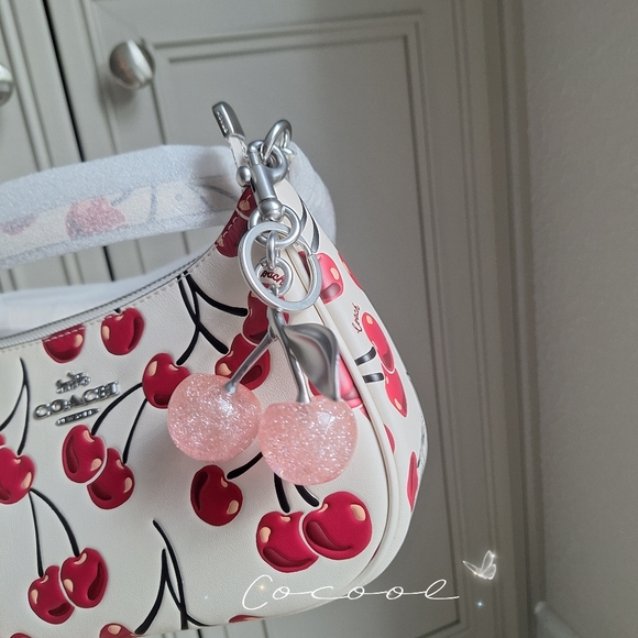 Coach Teri Shoulder Bag In Signature Canvas With Cherry Print Pink Cherry Charm - Picture 5 of 15